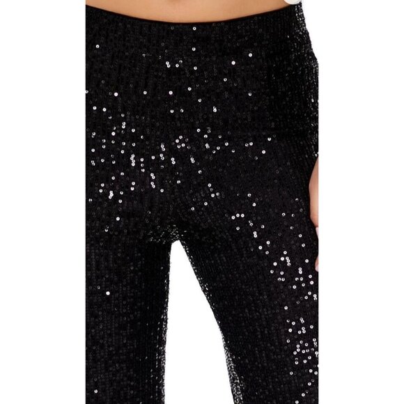 NEW Black Sequin High-Rise Wide-Leg Pants Size S‎ Back Zipper - Picture 5 of 11